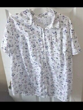 Woman Within - Women’s Plus 2X (26-28)White w/Floral Pattern 100% Cotton Blouse